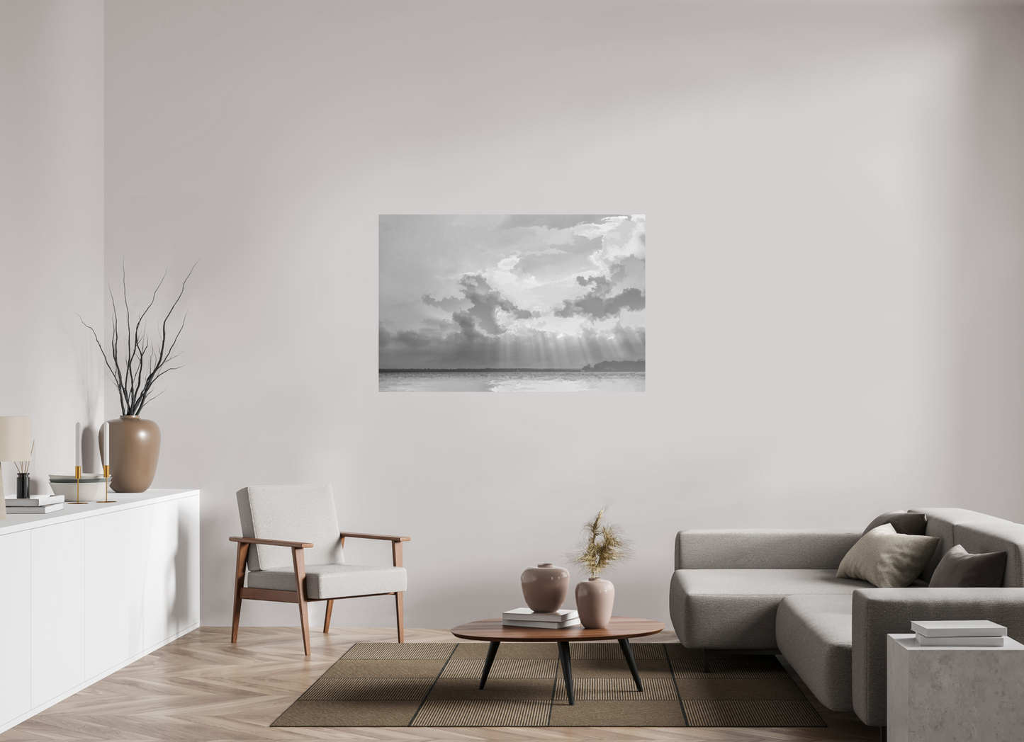 54 x 36″, Black and White Print Radiant Clouds