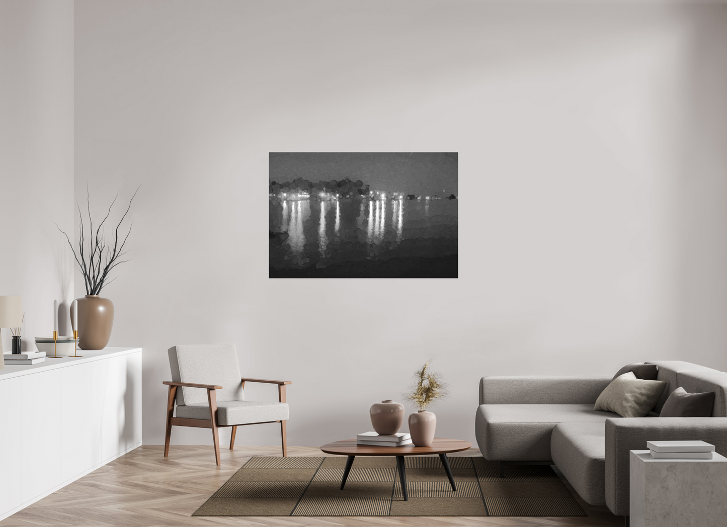 54 x 36″, Black and White Print Reflecting on the Lake Life