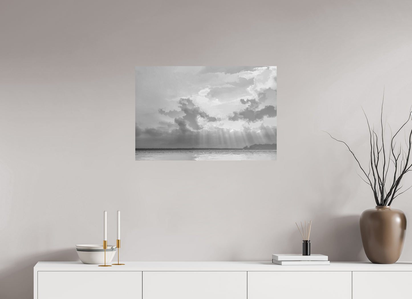 30 x 20″, Black and White Print Radiant Clouds