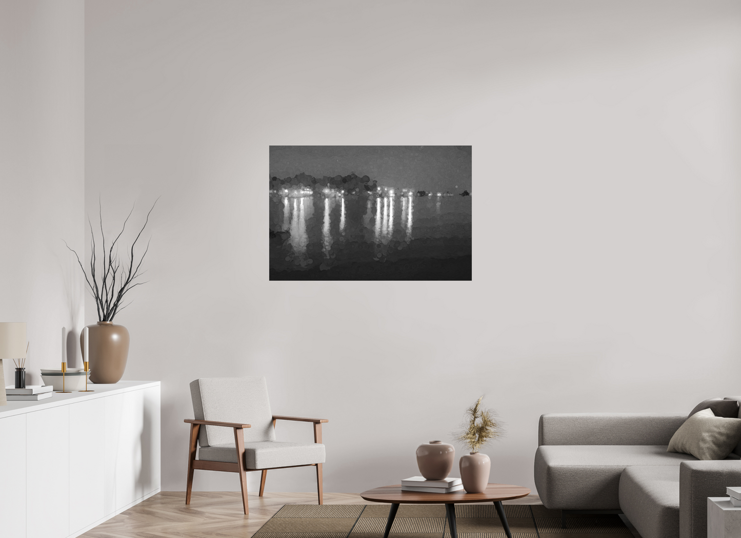 45 x 30″, Black and White Print Reflecting on the Lake Life