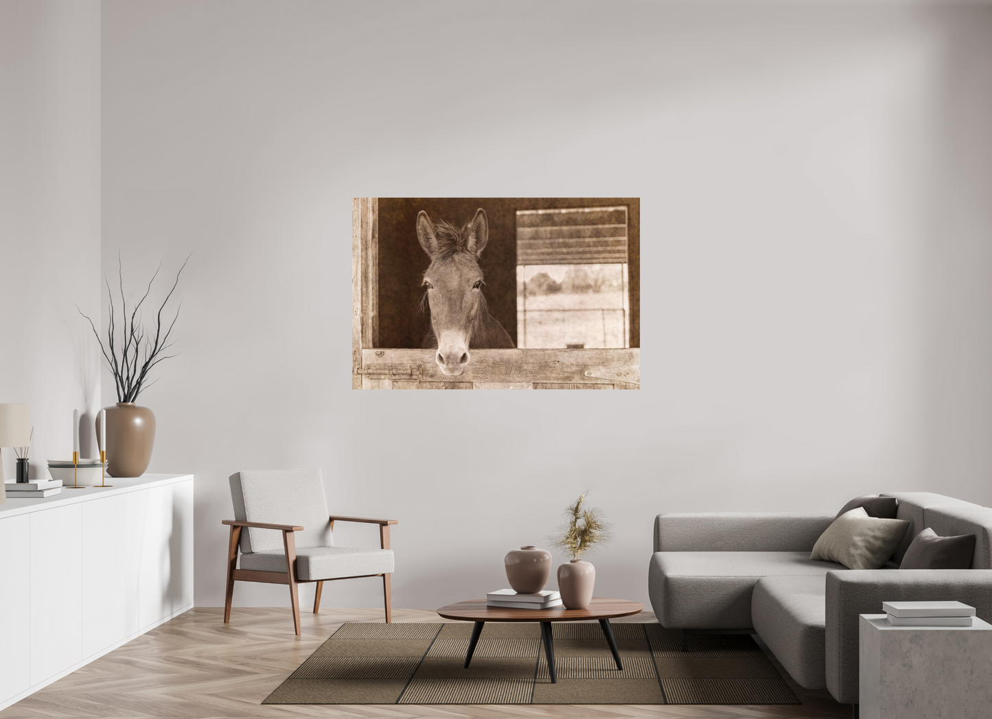 60 x 40″, Aluminum - low glare Horsey contemplation