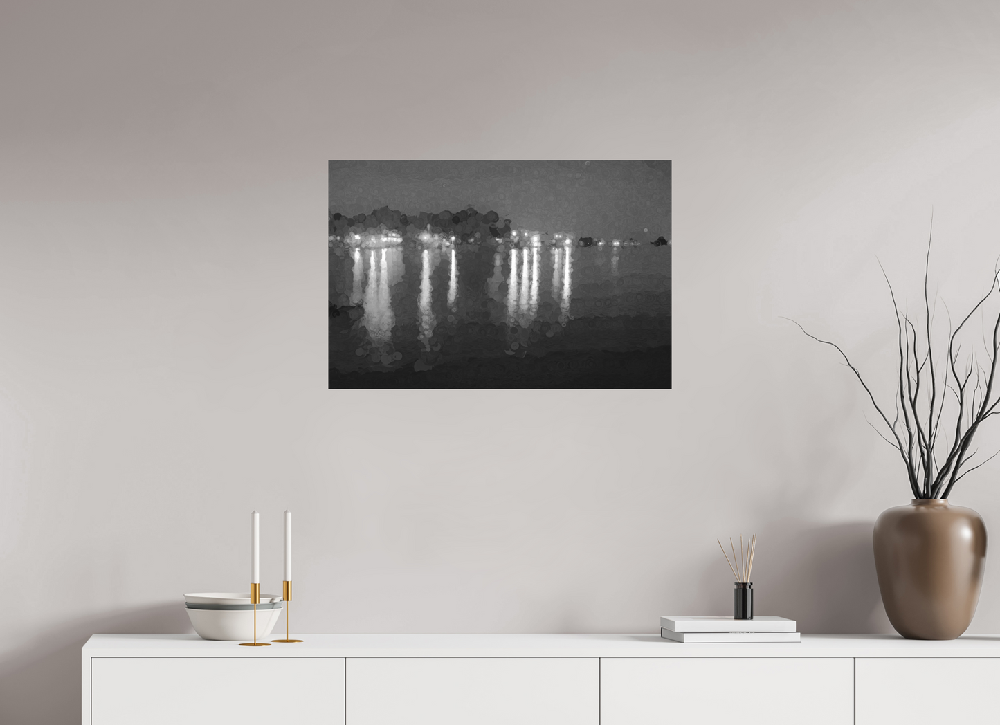 30 x 20″, Black and White Print Reflecting on the Lake Life
