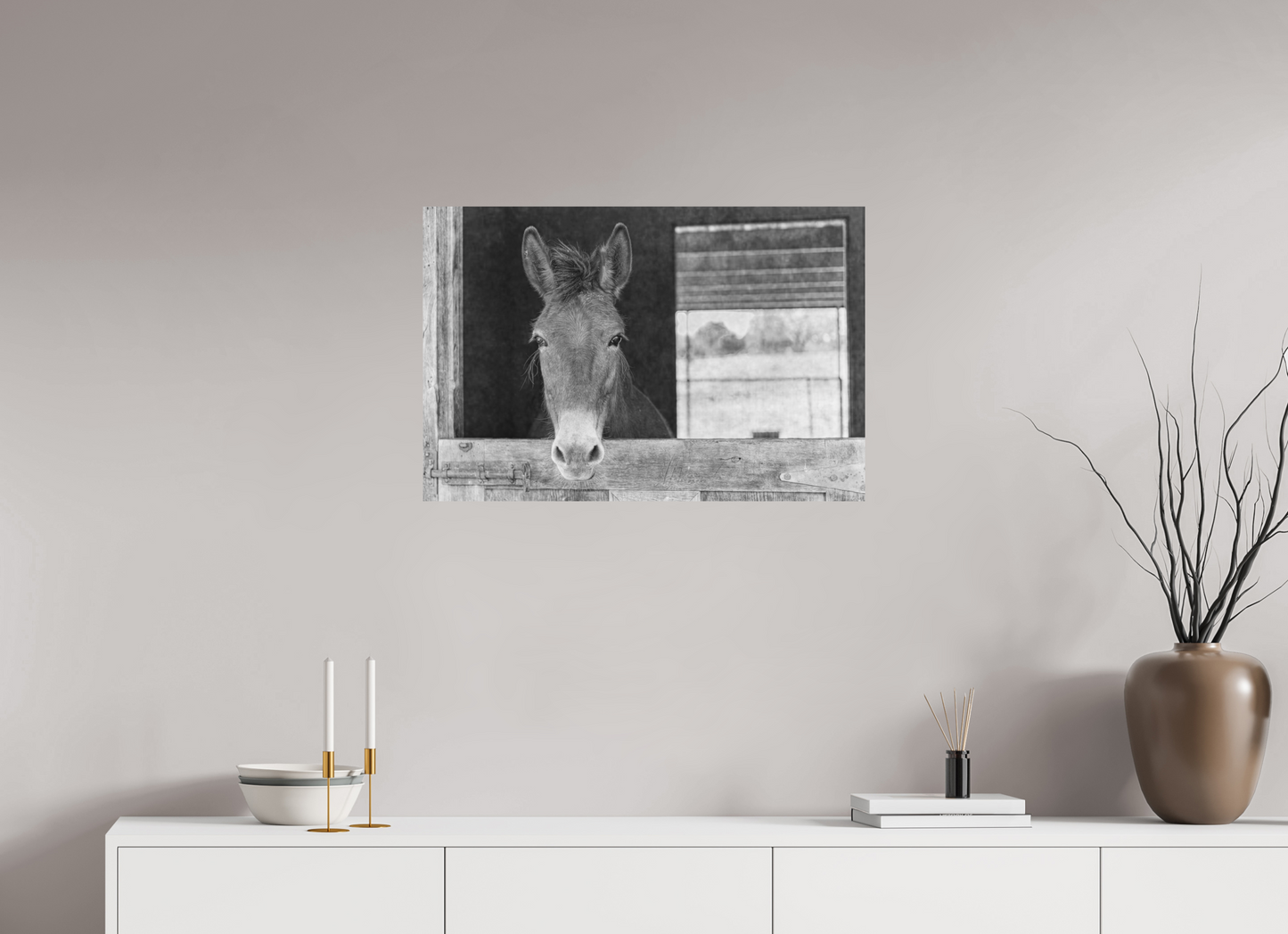 30 x 20″, Black and White Print Horsey contemplation