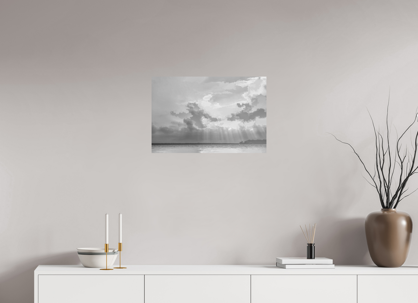 24 x 16″, Black and White Print Radiant Clouds