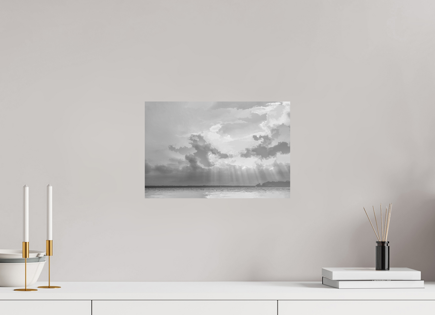 15 x 10″, Black and White Print Radiant Clouds