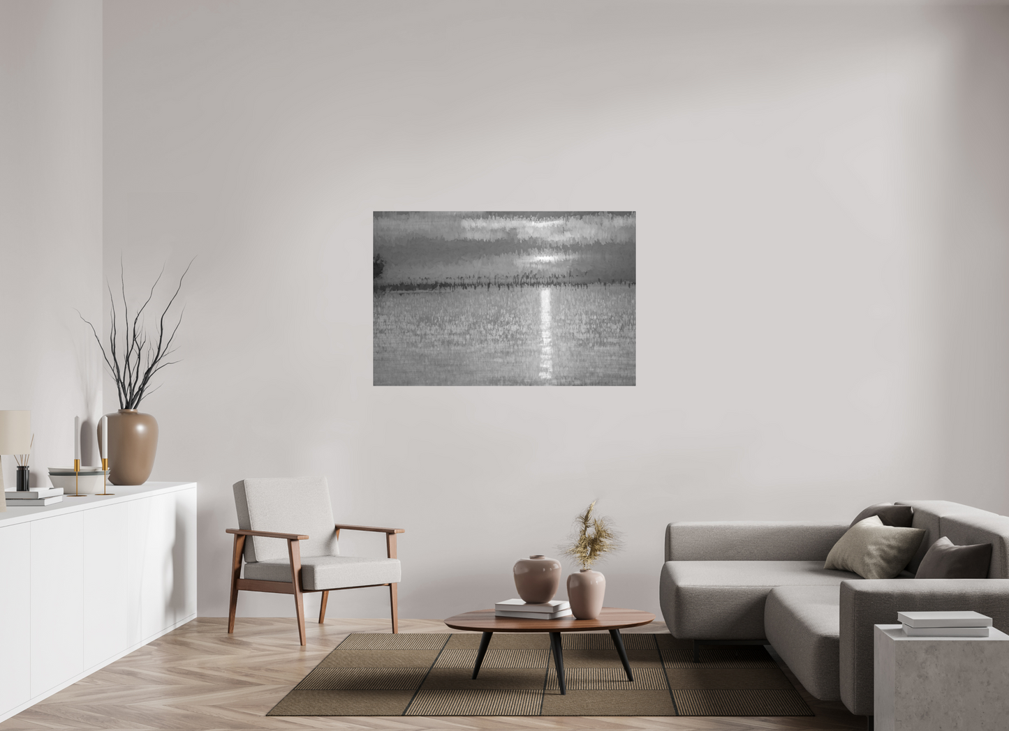 54 x 36″, Black and White Print Golden Sunset