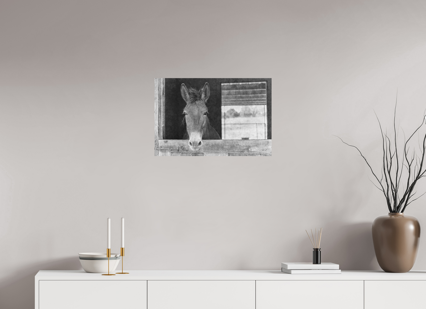 24 x 16″, Black and White Print Horsey contemplation